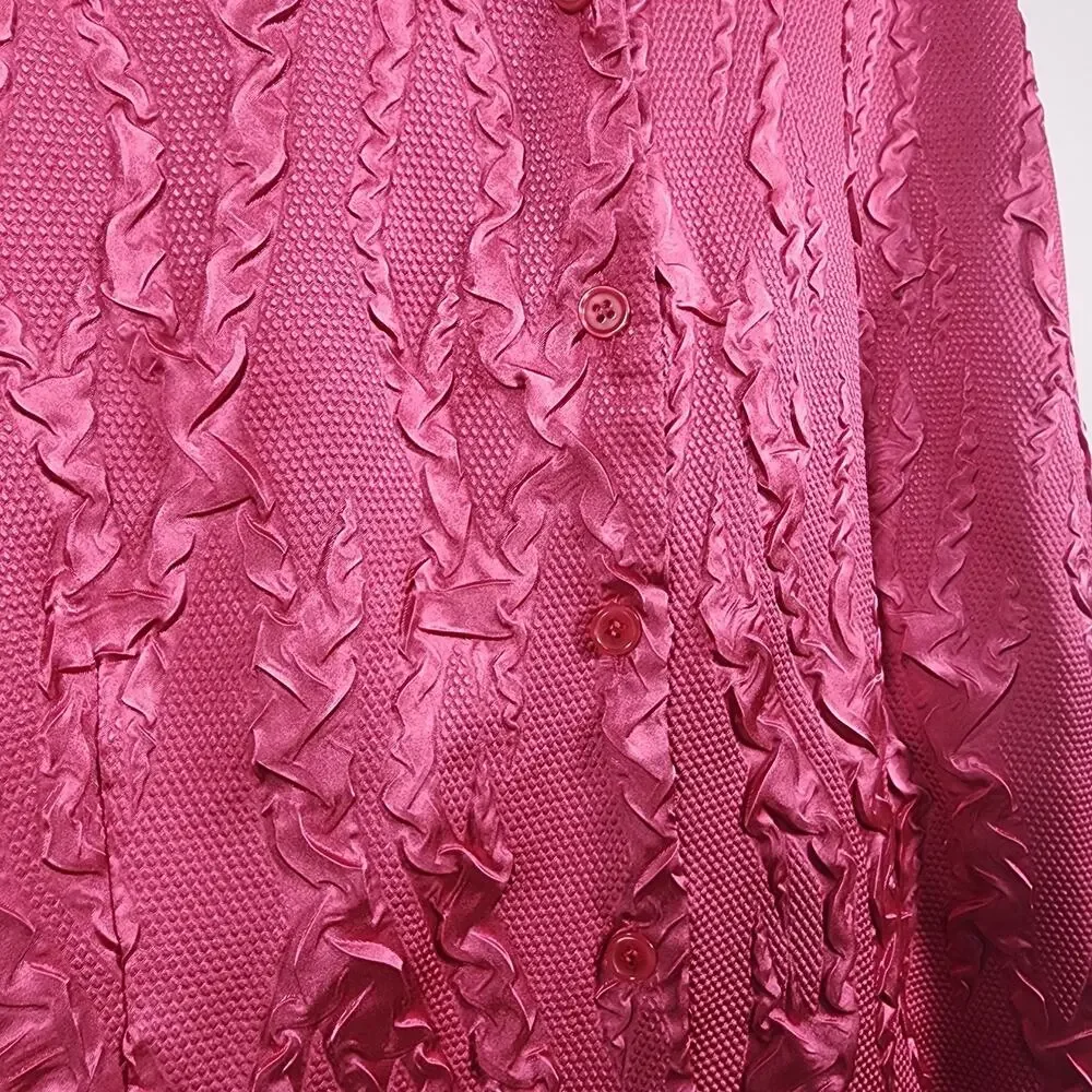 Maggie Barnes Womens Shirt Plus 2X Textured Satin Crinkle Button Front Feminine
